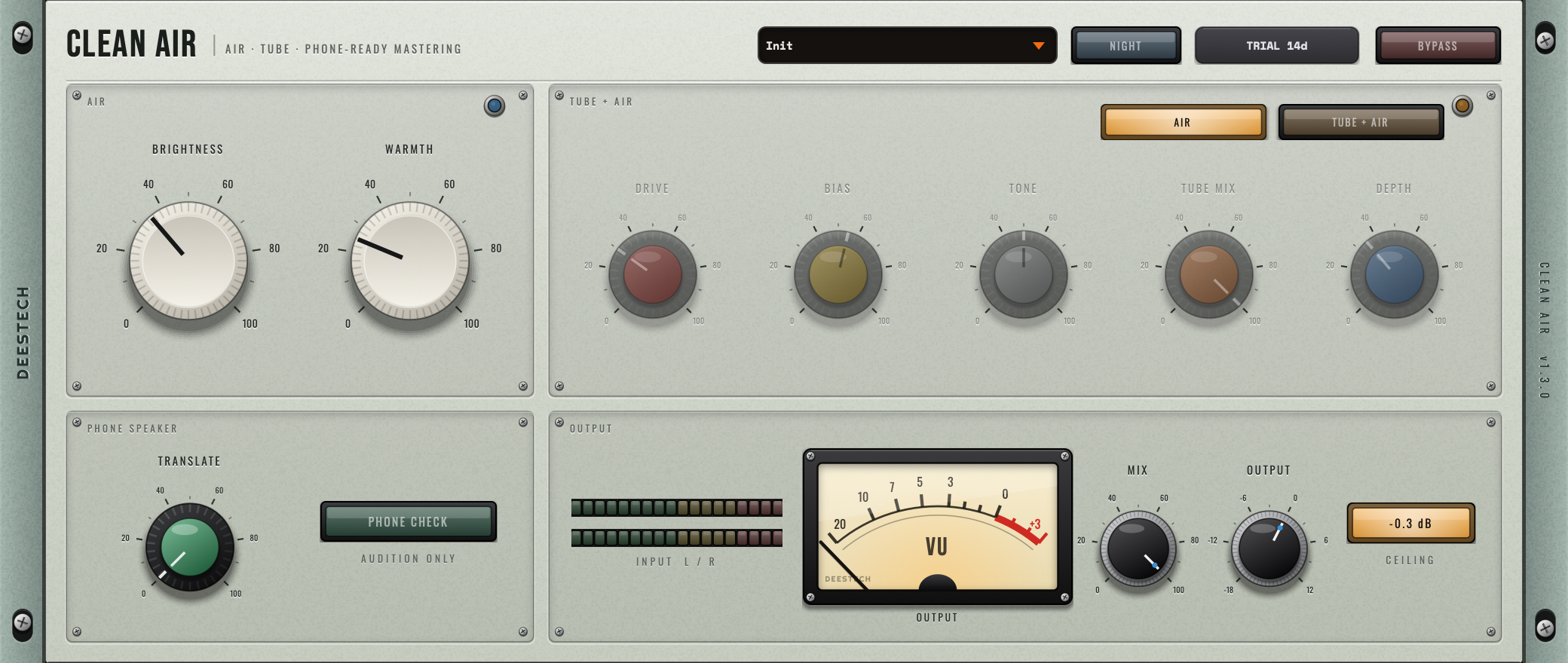 CLEAN Air — the AIR module: Brightness and Warmth knobs.